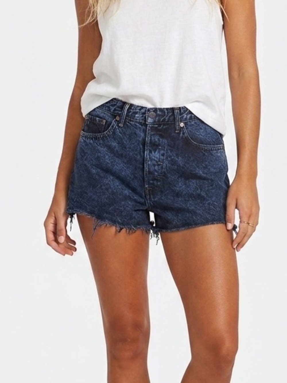 GRLFRND | HIGH RISE DISTRESSED DENIM SHORTS